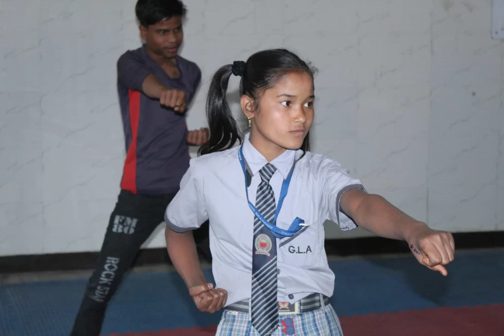 A girl practicing karate- Lakshya Trust Lakshya Paathshaala